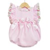 Baby Girl Pink Jacquard Frilly Shoulder Romper Satin Bows "LM2203"
