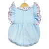 Baby Girl Blue Jacquard Frilly Shoulder Romper Satin Bows "LM2204"