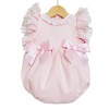 Baby Girl Pink Waffle Frilly Shoulder Romper Satin Bows "LM2205"