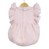 Baby Girl Pink Waffle Frilly Shoulder Romper Satin Bows "LM2205"