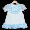 Baby Girl White Waffle Dress Blue Frilly Details "2147"