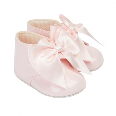 Baby Girls Big Bow Patent Pram Boots "B073 Pink"