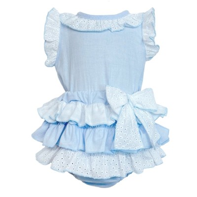 Baby Girl Bue Frilly Shorts with Linen Top "MYD318 B"