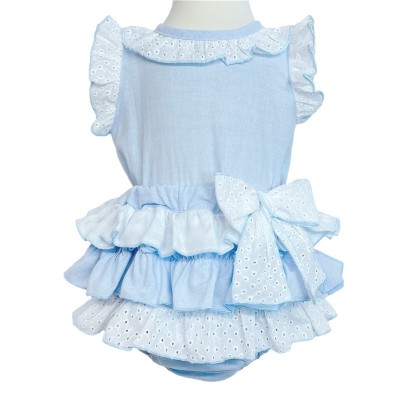 Baby Girl Bue Frilly Shorts with Linen Top "MYD318 B"