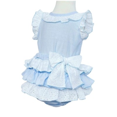 Baby Girl Bue Frilly Shorts with Linen Top "MYD318 B"