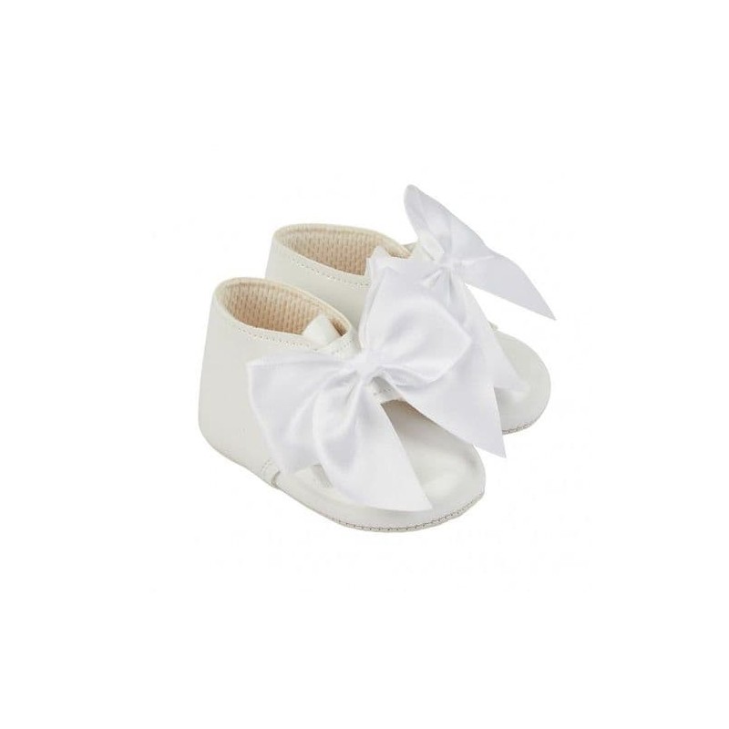 Baby Girls Big Bow Patent Pram Boots "B073 White"