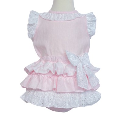 Baby Girl Pink Frilly Shorts with Linen Top "MYD318 Pink"