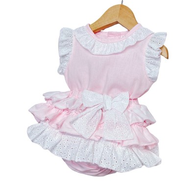 Baby Girl Pink Frilly Shorts with Linen Top "MYD318 Pink"