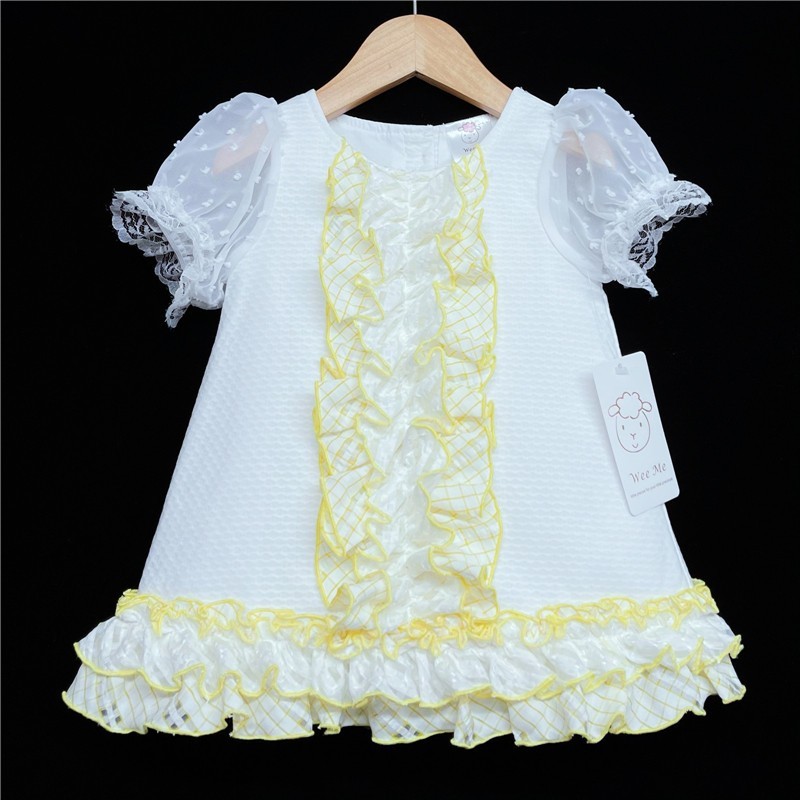 Baby Girl White Yellow Frilly Dress "2149"