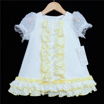 Baby Girl White Yellow Frilly Dress "2149"