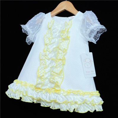 Baby Girl White Yellow Frilly Dress "2149"